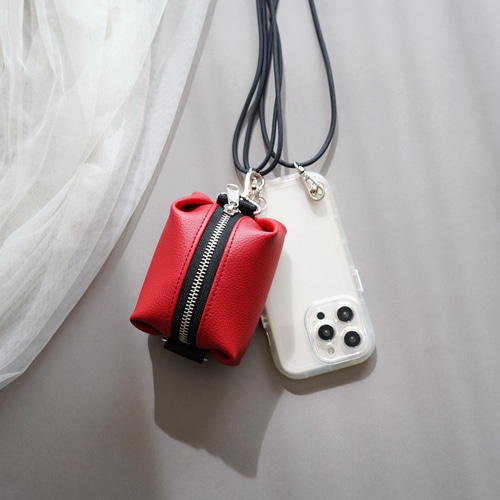 スマホポーチ ミニバッグチャーム（レッド）収納 スクエアポーチ