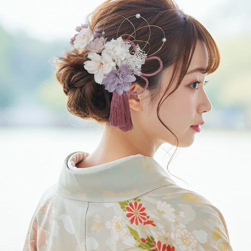 桜とピンクタッセルの髪飾り TP14 成人式 卒業式 結婚式 振袖 袴 着物