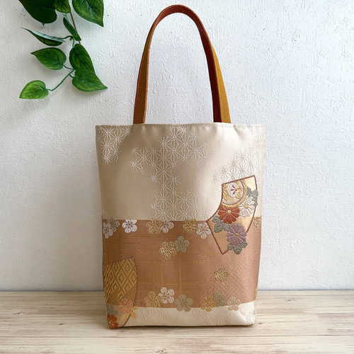 ❤NY❤ ハンドメイド 帯 リメイク 帯リメイクバッグ 鼓と笙と鶴 丸帯 トートバッグ 和装バッグ 帯