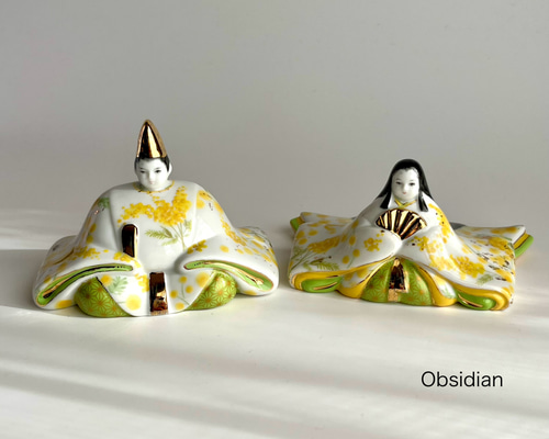 ⭐︎お雛様⭐︎ポーセリン ミモザ 柄 平安の雅 桃の節句 おひなさま