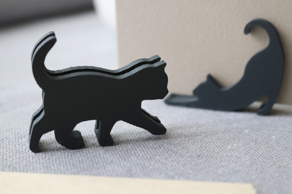 メモスタンド　カードスタンド　歩く猫シルエット　マットコールグレー 2枚目の画像