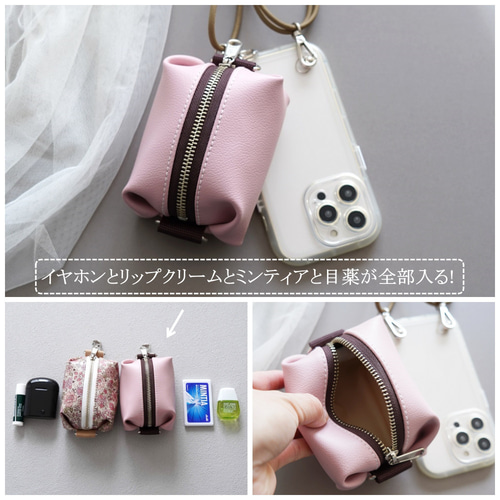 ミニバッグチャーム スマホポーチ（春桜ピンク）スクエアポーチ ミニ