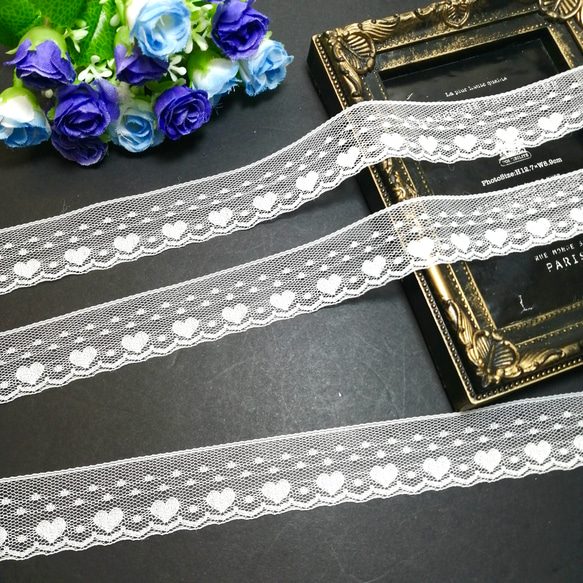 お買い得❣ 10m ハート＆水玉柄 ラッセルレース リボン ハンドメイド 