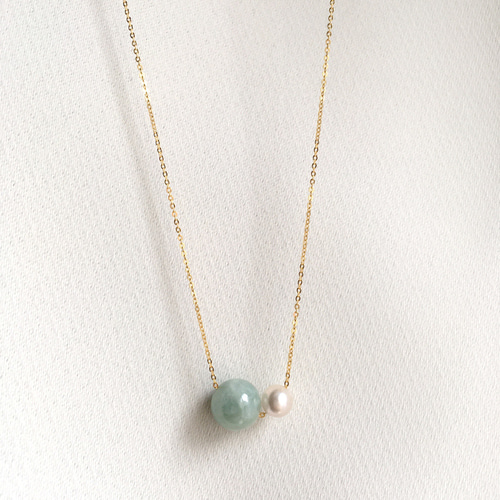 K14GF】大粒10mm翡翠 上品な緑色 春 天然ヒスイ翡翠 とパールのスルー