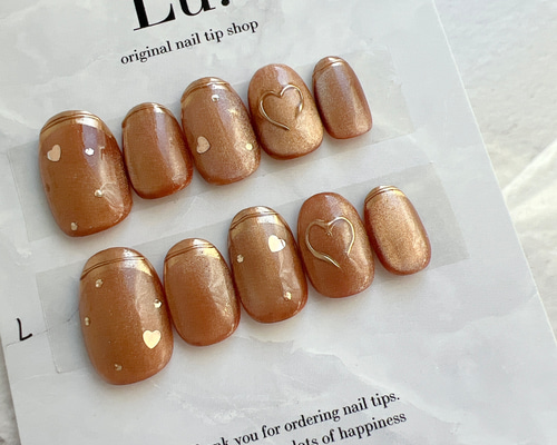 マグネットジェル ミラーフレンチネイル ココア ブラウン ハート