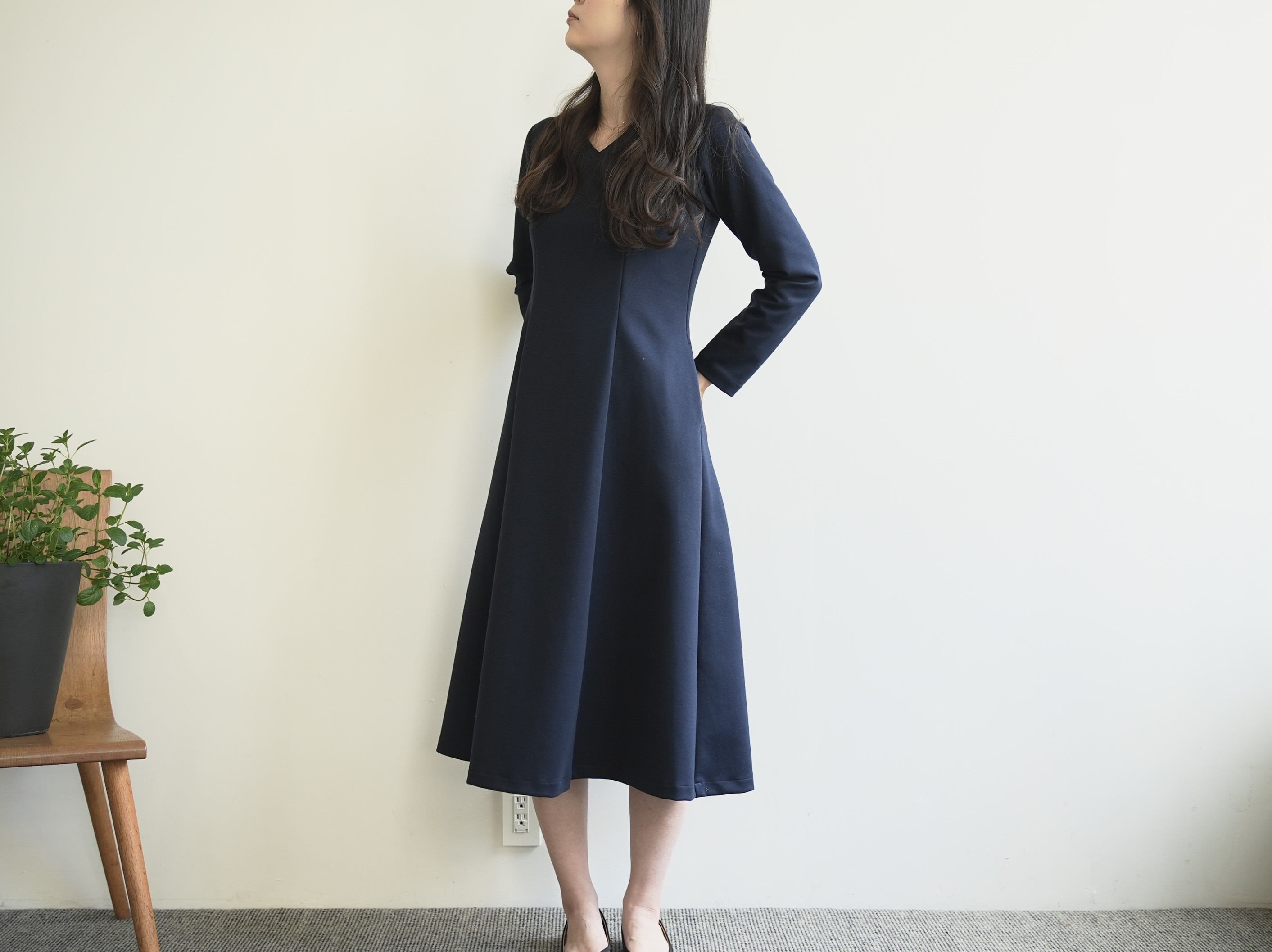 卒業式・入学式に・プリンセスラインのカットソーワンピ・ネイビー (SML長短)  No.337