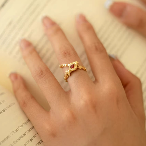 18KK18金蛇リング天然ルービー＆ダイヤモンドAu750ヘビ指輪 2025年干支