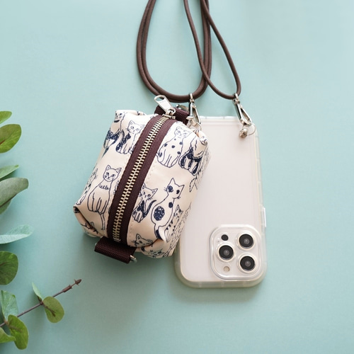 スマホポーチ ミニバッグチャーム（猫ネコ）収納 スクエアポーチ