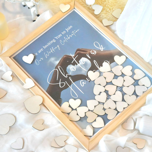 再販×8》【送料無料/写真名入れ】大きなハートドロップス/結婚証明書