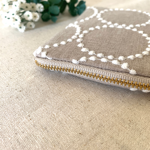 ミナペルホネン タンバリン ベージュ ハンドメイド がま口