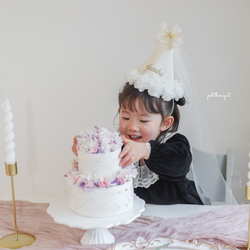 《お花*名入れパーティーハット》花冠　王冠　誕生日　ベビークラウン　ハーフバースデー　花かんむり　100日祝い　帽子 11枚目の画像