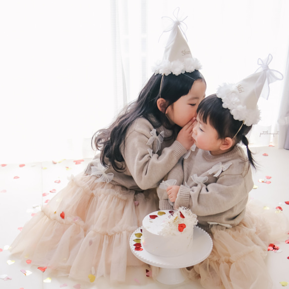 《お花*名入れパーティーハット》花冠　王冠　誕生日　ベビークラウン　ハーフバースデー　花かんむり　100日祝い　帽子 16枚目の画像