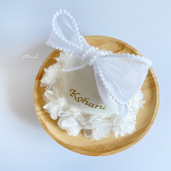 《お花*名入れパーティーハット》花冠　王冠　誕生日　ベビークラウン　ハーフバースデー　花かんむり　100日祝い　帽子 15枚目の画像