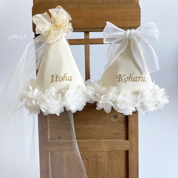 《お花*名入れパーティーハット》花冠　王冠　誕生日　ベビークラウン　ハーフバースデー　花かんむり　100日祝い　帽子 4枚目の画像