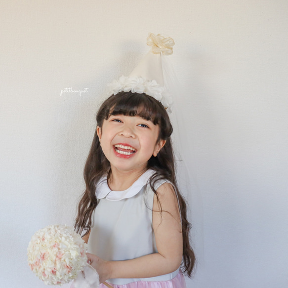 《お花*名入れパーティーハット》花冠　王冠　誕生日　ベビークラウン　ハーフバースデー　花かんむり　100日祝い　帽子 12枚目の画像