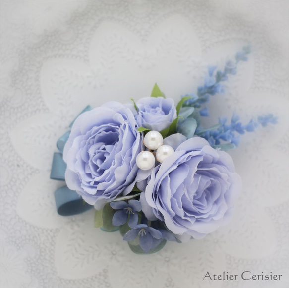 ライトブルー ローズ コサージュ 水色【卒業式 入学式 セレモニー】＃105 4枚目の画像