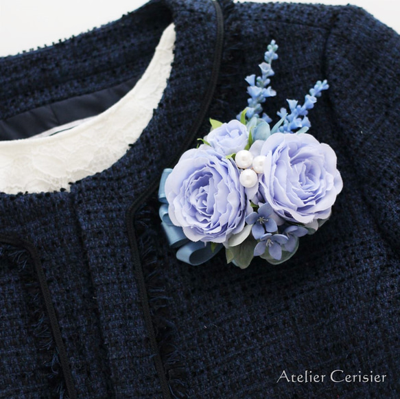 ライトブルー ローズ コサージュ 水色【卒業式 入学式 セレモニー】＃105 2枚目の画像