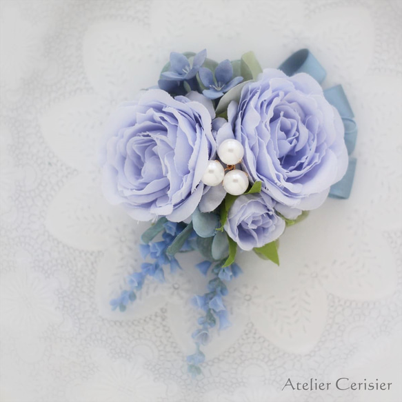 ライトブルー ローズ コサージュ 水色【卒業式 入学式 セレモニー】＃105 3枚目の画像