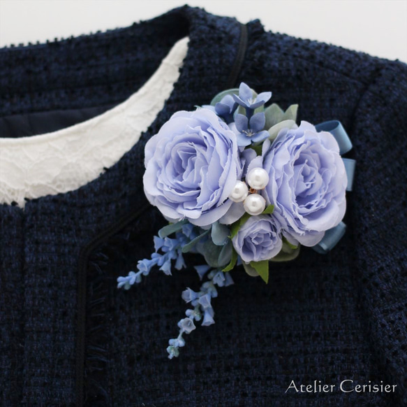 ライトブルー ローズ コサージュ 水色【卒業式 入学式 セレモニー】＃105 1枚目の画像