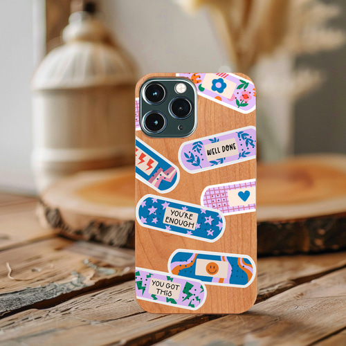 天然木♡ WOOD - Well Done iPhoneケース ポップな絆創膏 スマホケース