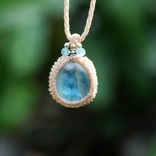 宝石ディープブルー☆アクアマリン マクラメネックレス1908 天然石