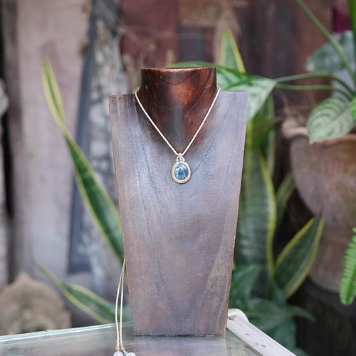 宝石ディープブルー☆アクアマリン マクラメネックレス1908 天然石