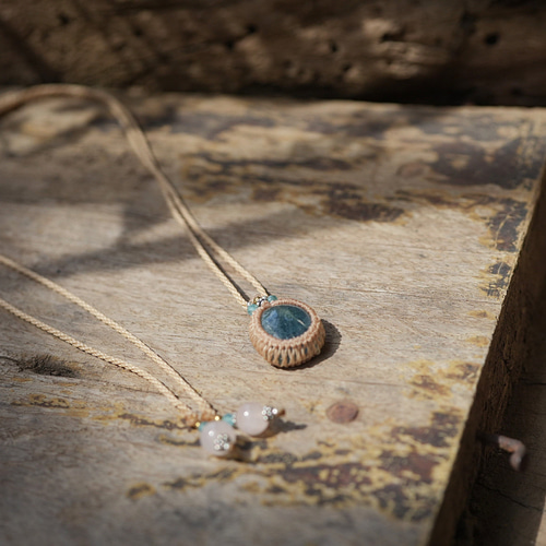 宝石ディープブルー☆アクアマリン マクラメネックレス1908 天然石