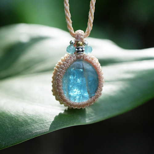 宝石ディープブルー☆アクアマリン マクラメネックレス1908 天然石