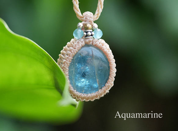 宝石ディープブルー☆アクアマリン マクラメネックレス1908 天然石