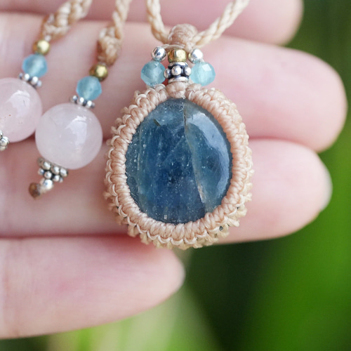 ディープブルー アクアマリン マクラメネックレス 宝石ディープブルー☆アクアマリン マクラメネックレス1908 天然石