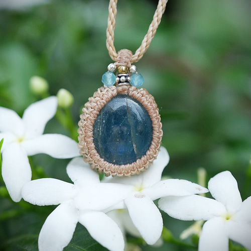 宝石ディープブルー☆アクアマリン マクラメネックレス1908 天然石