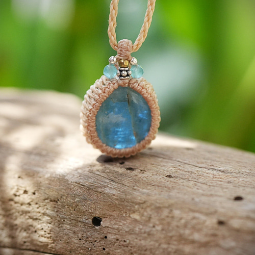 宝石ディープブルー☆アクアマリン マクラメネックレス1908 天然石