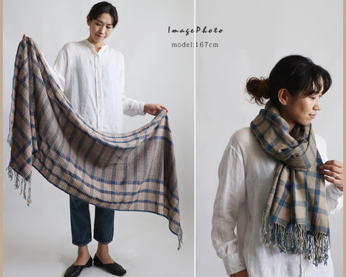 夏／最終SALE 手紡 草木染め糸 手織り布 大判ストール