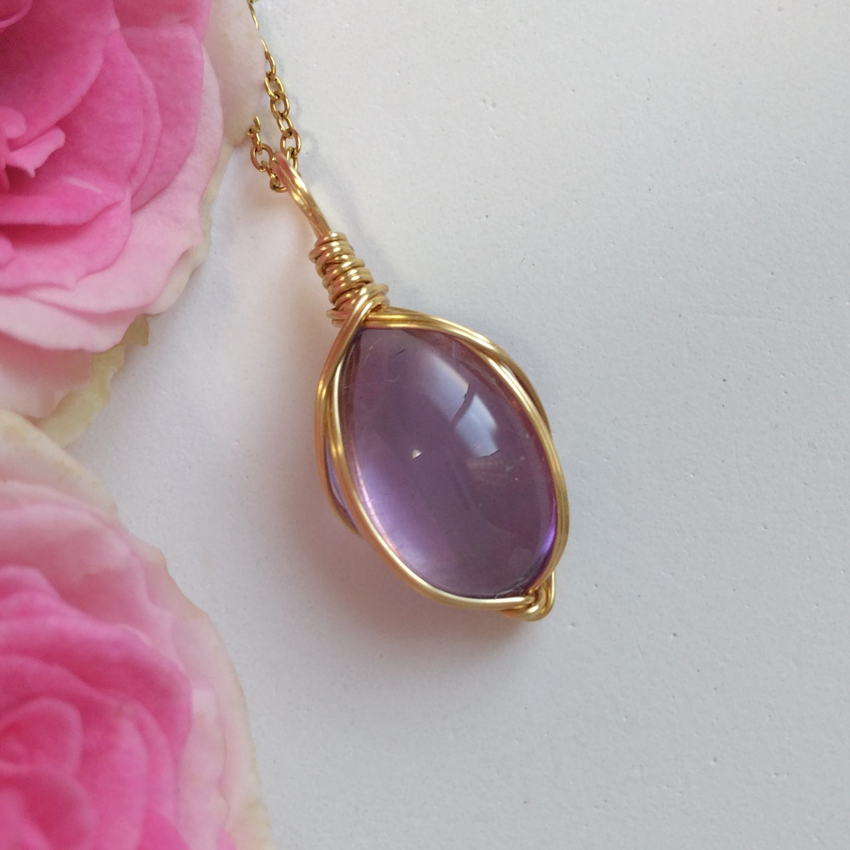 アメジスト　天然石　ワイヤーペンダント  No.P5