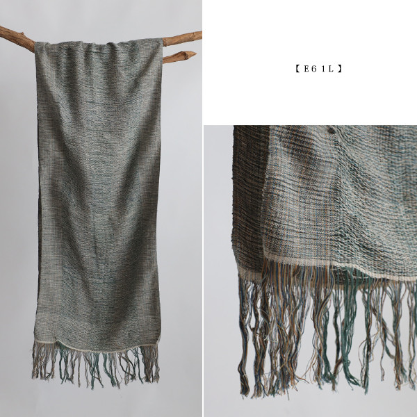 ラスト２　最終ＳＡＬＥ　手紡ぎ　草木染め糸　手織り布　大判ストール　コットン　ショール　日差し除け　E61L