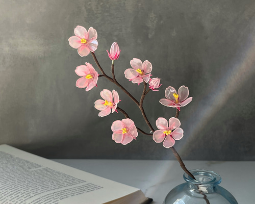 【専用出品】立体刺繍　桜一輪挿し（deep pink） 再販】桜の花 ディップフラワー桜 枯れない桜 一輪挿し・花瓶・花器