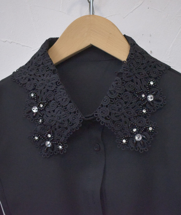 送料無料）スペード風レースビジューつけ襟【No.1114】（黒） その他