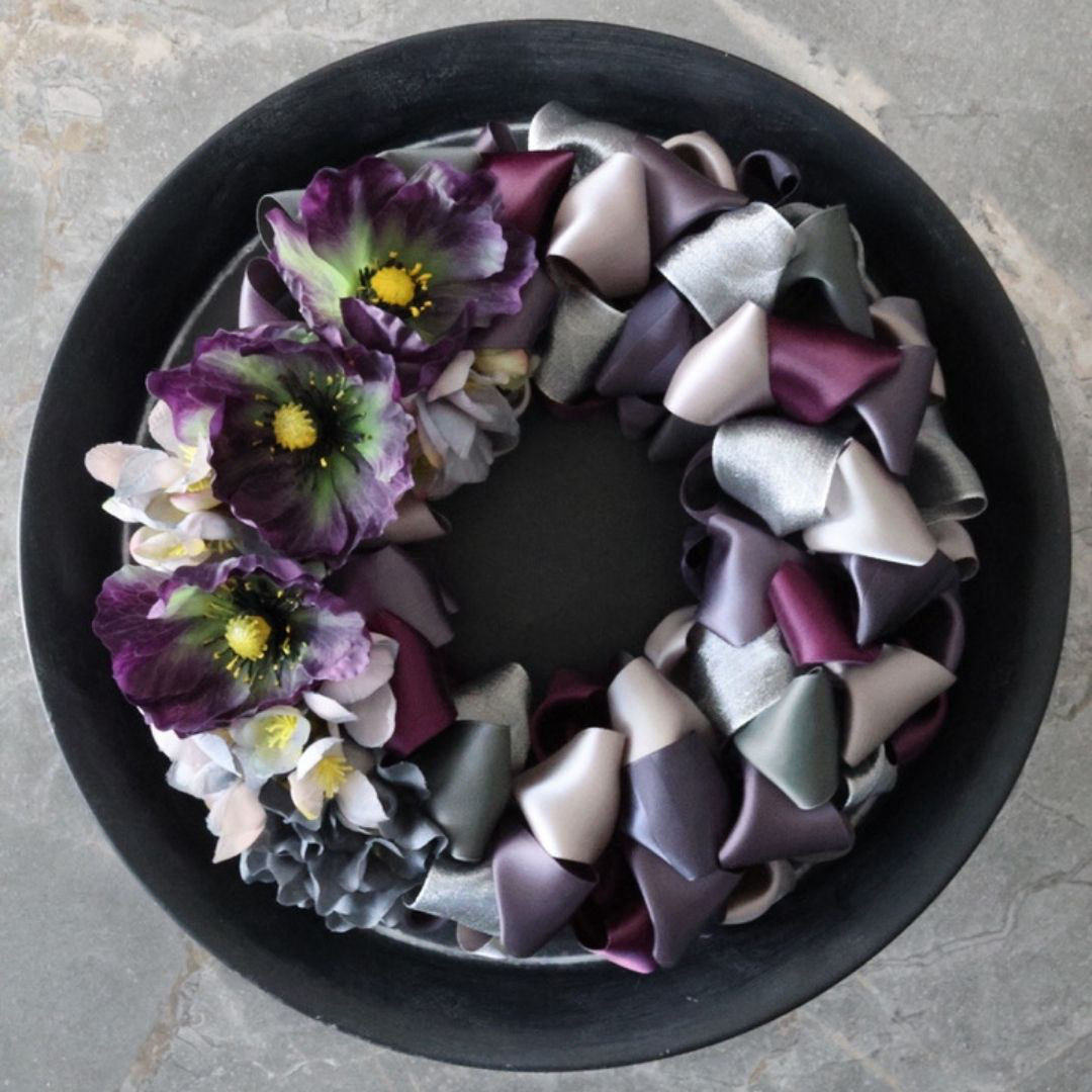 ポピーの春色のシックなリース　：リボン　大人　シック　春　大人シック