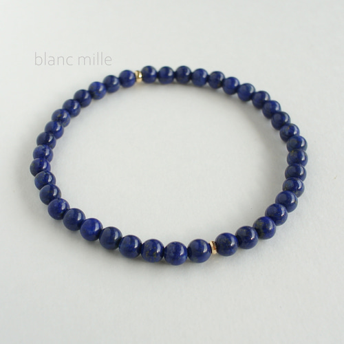 No.1975○*ミニラピスラズリ＆18金ビーズ ブレスレット○*天然石 4mm