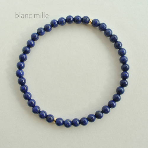 No.1975○*ミニラピスラズリ＆18金ビーズ ブレスレット○*天然石 4mm