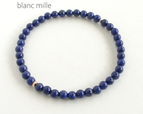 No.1975○*ミニラピスラズリ＆18金ビーズ ブレスレット○*天然石 4mm