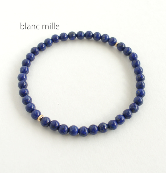 No.1975○*ミニラピスラズリ＆18金ビーズ ブレスレット○*天然石 4mm