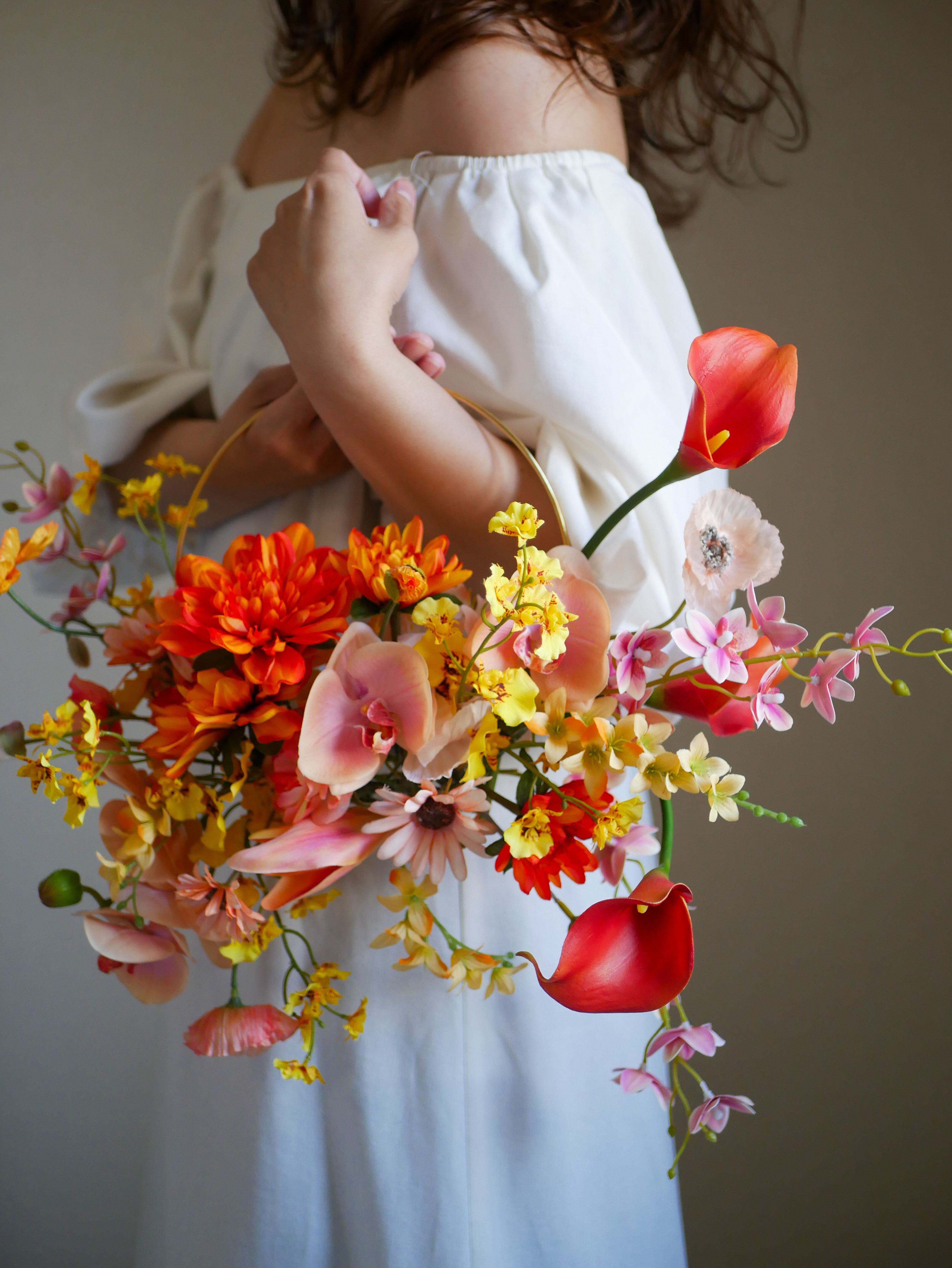 ウェディングブーケ　フープブーケ　リングブーケ　春ブーケ　オレンジブーケ　韓国ブーケ