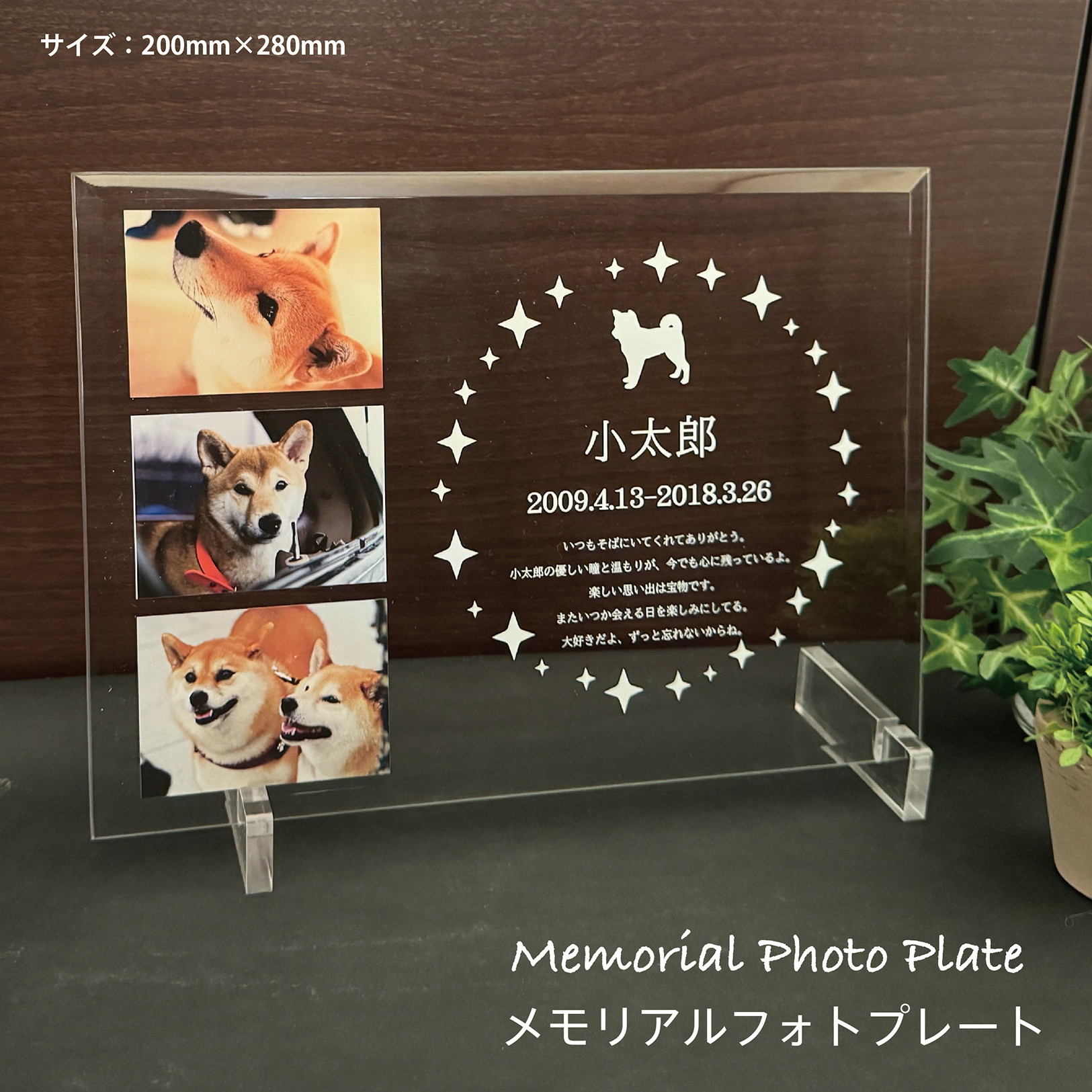 3枚の写真をプリント 名入れ 高級ガラス メモリアル フォトフレーム フォトスタンド 写真立て  記念日