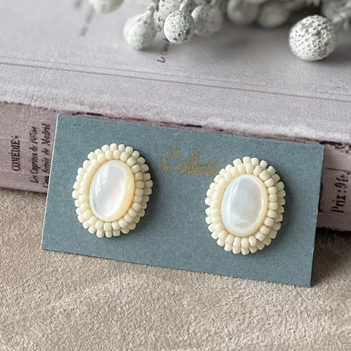 ビーズ刺繍 リボン ピアス イヤリング 大ぶり インド刺繍