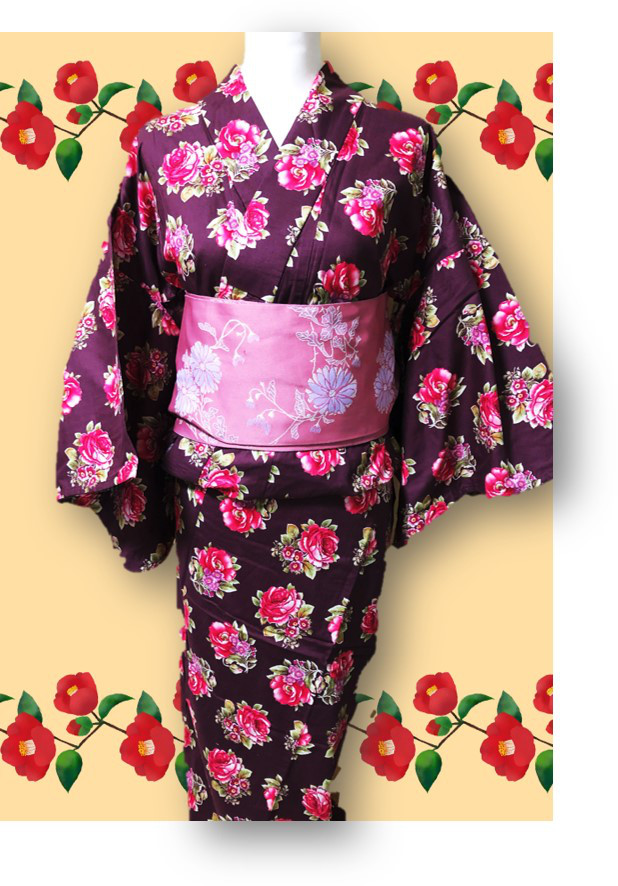 浪漫レトロ　綿バラ柄の着物