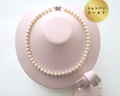 柔らかな光を纏うシャンパンカラー 】池蝶本真珠 パールネックレス2点
