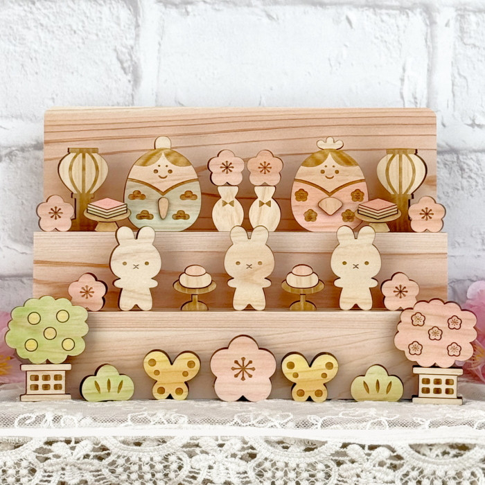 【ALL国産ひのき】雛人形2段飾り　　ひな祭り 桃の節句 お雛様 初節句 お祝 女の子 可愛い コンパクト 木製 ギフト