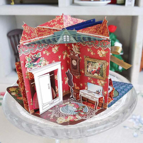 完成品】豆本ドールハウス（X'mas）Poinsettia 立体・オブジェ 豆本
