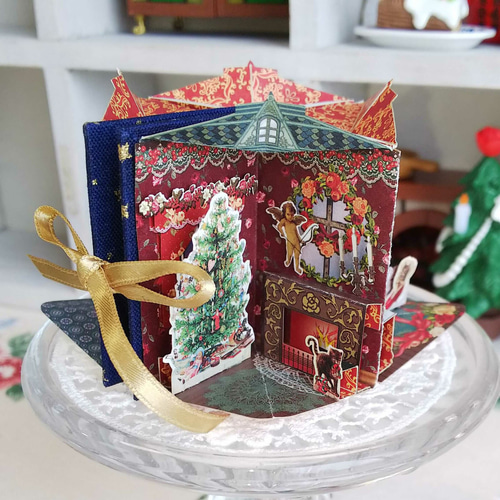 完成品】豆本ドールハウス（X'mas）Poinsettia 立体・オブジェ 豆本